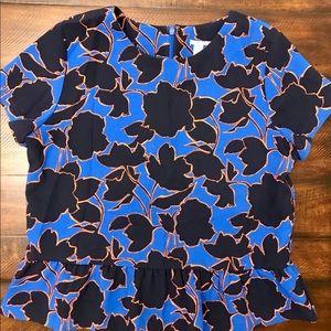 Halogen peplum top contemporary print blue orange